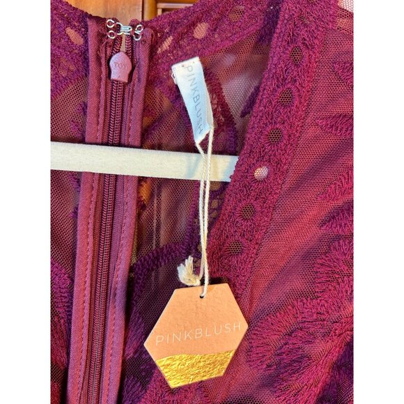 PinkBlush Maternity Size S Embroidered Lace Maxi Dress Short Sleeves Wine - Picture 5 of 11